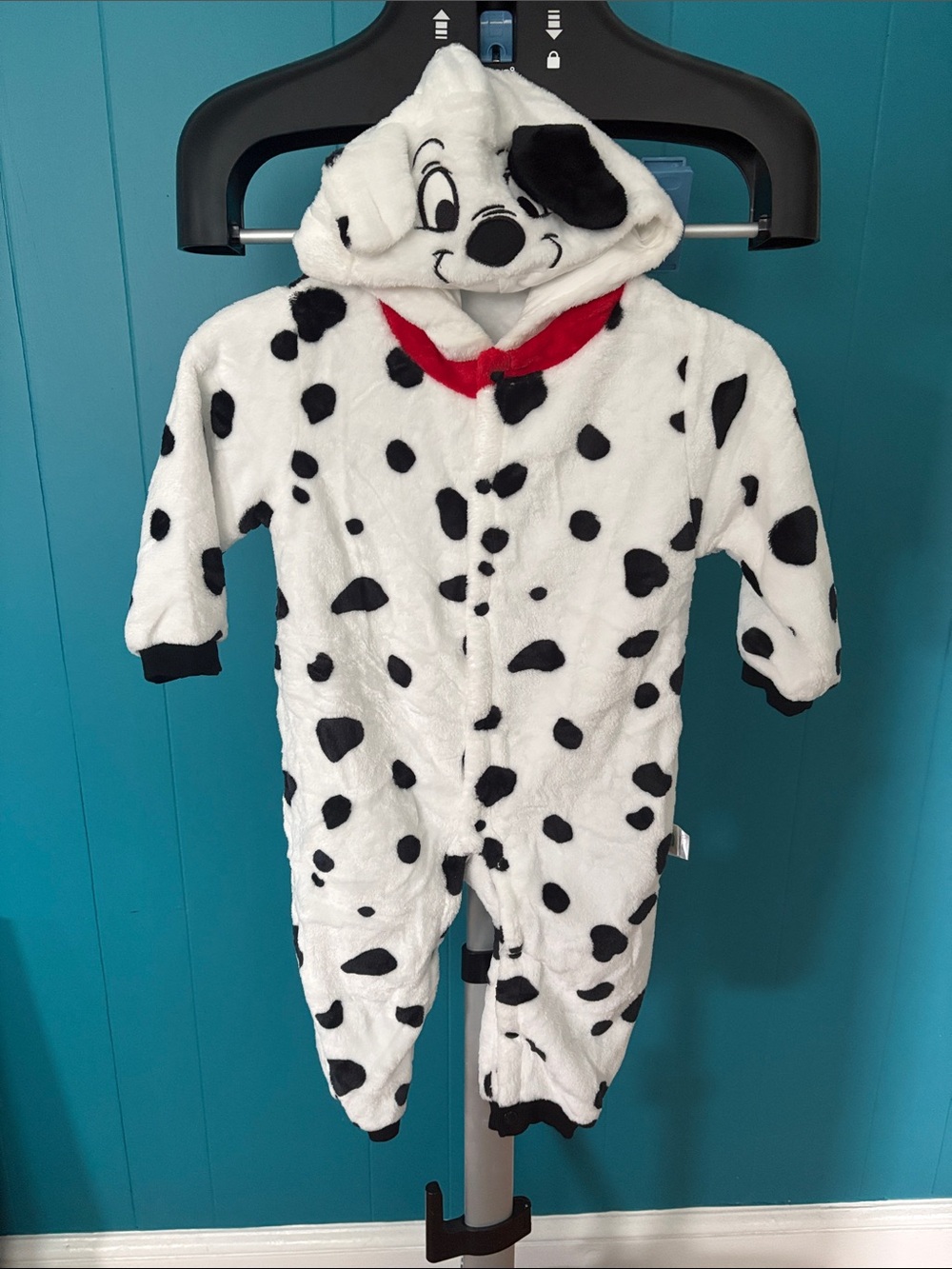 White & Black Dalmatian Onsie with Red Collar